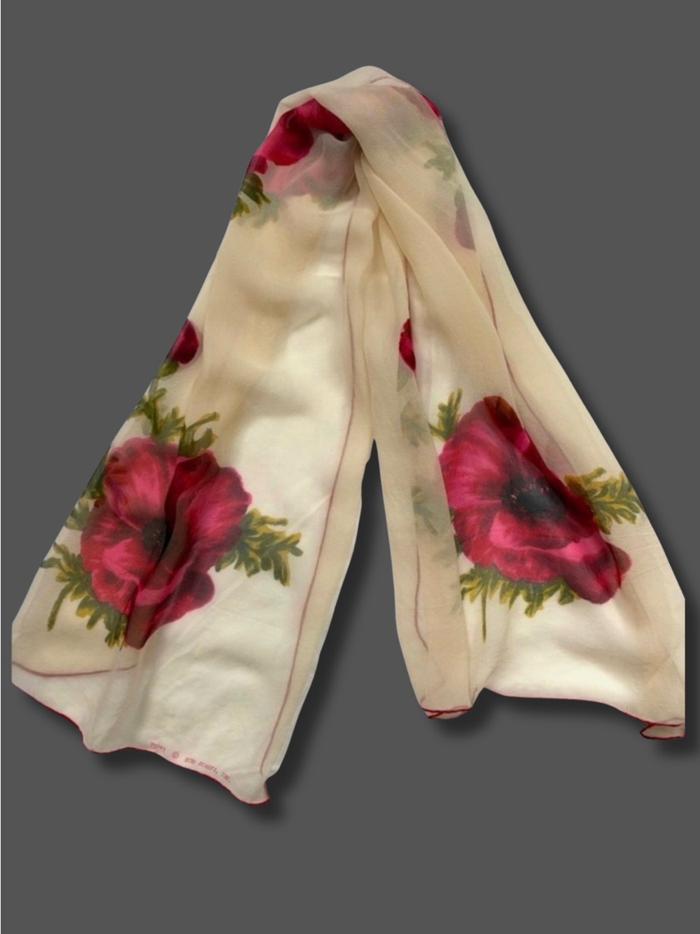 Echo Design Poppy Floral Sheer Scarf Ivory Red Oblong Wrap Lightweight